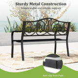 Tangkula 50 Inches Outdoor Garden Bench with Floral Design Backrest and Slatted Seat