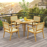 Tangkula Outdoor Wood Chair, Teak Wood Armchair with Rattan Seat & Back