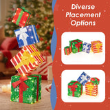 Tangkula 4 FT Lighted Stacked Gift Boxes, Light up Box Tower Christmas Decorations with Built-in LED Lights & Decorative Bows