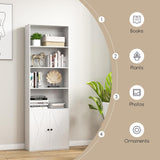 Tangkula Tall Bookcase with Doors, Farmhouse 71" H Freestanding Bookshelf with 6 Shelves & 2-Door Cabinet