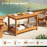 Tangkula Outdoor Patio 29.5” Rectangle Slatted 2 Tier Coffee Table with Storage Shelf
