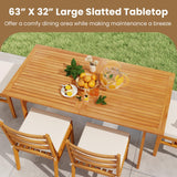 Tangkula 3 Pieces Patio Dining Set Acacia Wood Picnic Table with 1.97” Umbrella Hole and 2 Benches