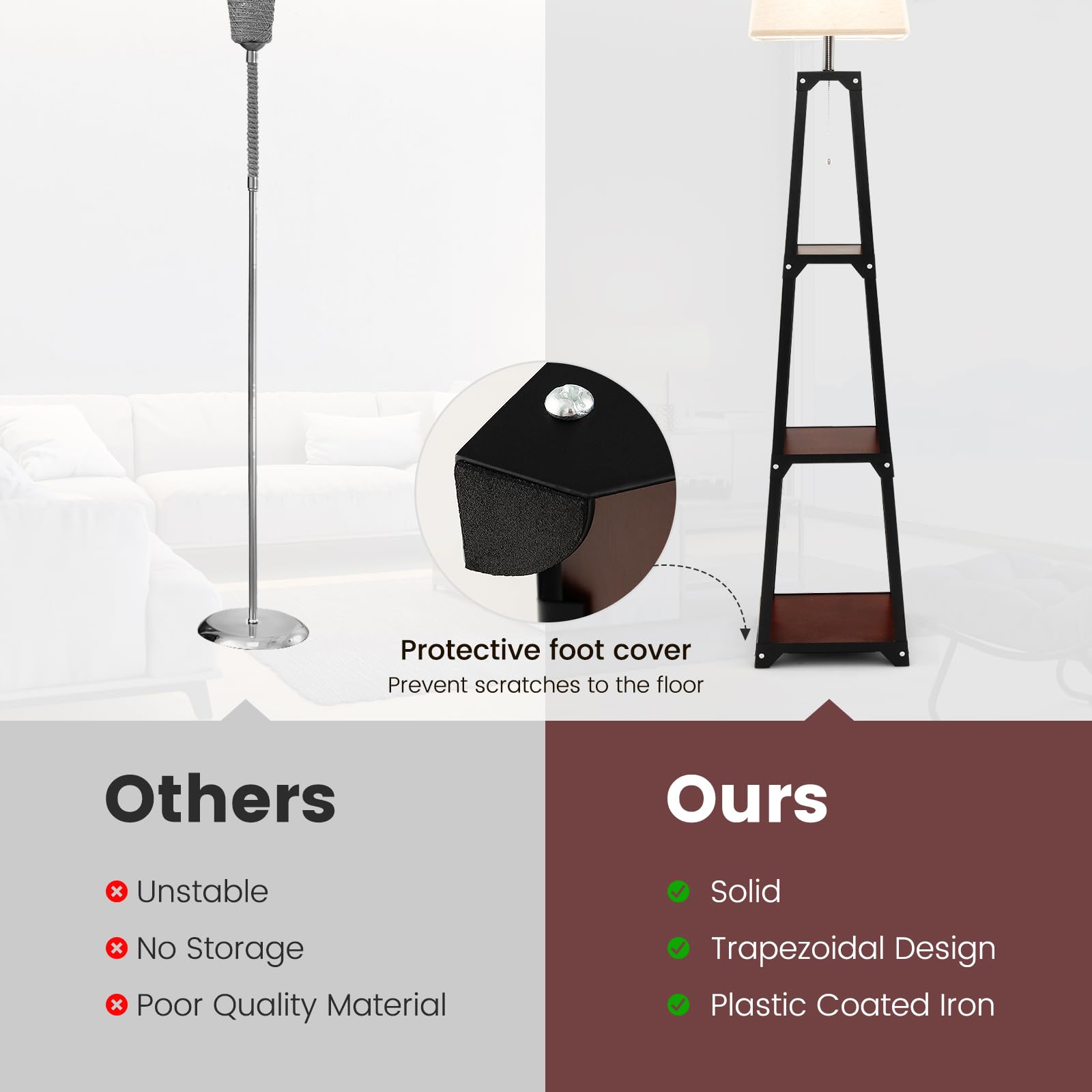 Modern Wood Square Standing Lamp - Tangkula