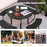 Tangkula 8 Person Picnic Table, Outdoor Round Picnic Table with 4 Built-in Benches, Umbrella Hole