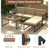 Tangkula 5 Piece Patio Furniture Set, Acacia Wood Sectional Set with Heavy-Duty Metal Frame, Comfy Seat & Back Cushions