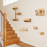 Tangkula 6 Pieces Cat Wall Furniture Set Kitten Wall Mounted Shelves
