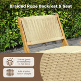 Tangkula Teak Wooden Chair, Mid Century Modern Accent Chair with Braided Rope Seat & Backrest