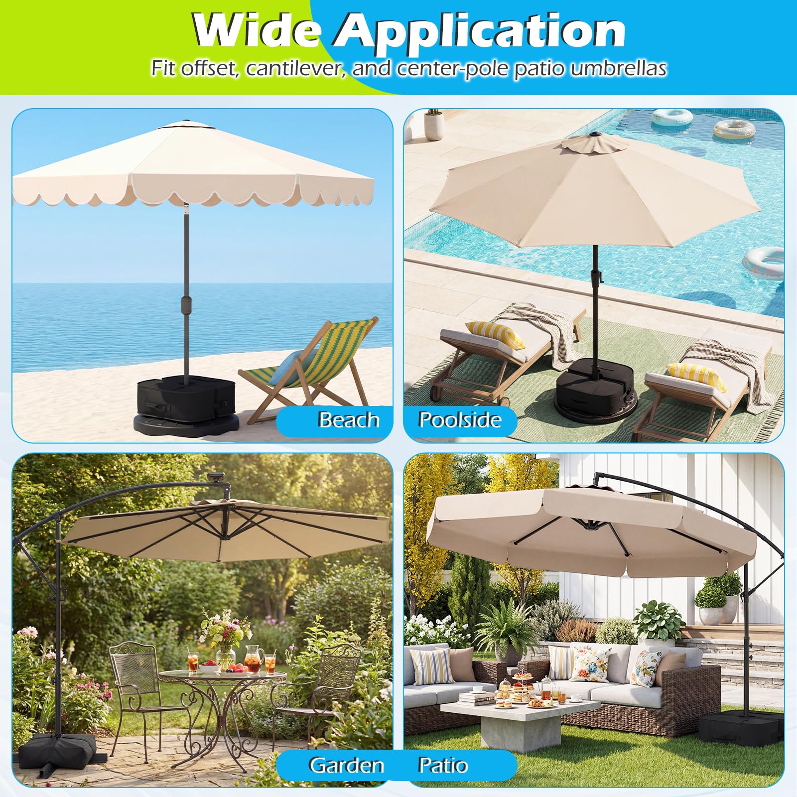 Tangkula 2-Pack 90 LBS Umbrella Base Heavy-Duty 900D Oxford Fillable Sandbags Weight