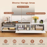 Tangkula White TV Stand with 2 Wall Shelves