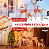 Tangkula 3-Piece Lighted Christmas Reindeer Family Set, Xmas Lighted Deer Decorations with 440 Warm White LED Lights & Stakes