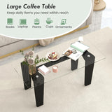 Tangkula Glass Coffee Table, 39.5 Inch Modern Rectangular Center Table with Solid Rubber Wood Leg(Rectangular, Black)