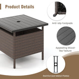 Tangkula Outdoor Wicker Table, Rattan Coffee Table with Umbrella Insert Hole, HDPE Tabletop & Sturdy Metal Frame