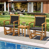 Tangkula Patio Rattan Glider Chair with Acacia Wood Frame & Wicker Seat Back