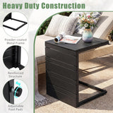 Tangkula C-Shaped Side Table with Wood Plastic Tabletop