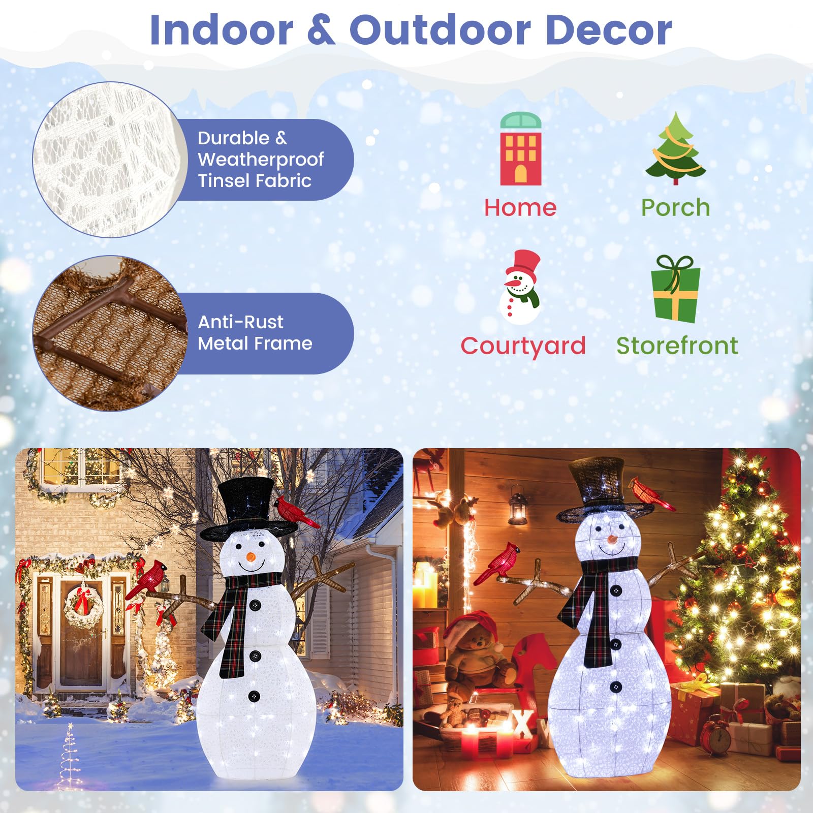 4.2 FT Lighted Christmas Snowman with Redbirds - Tangkula