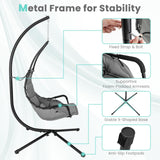 Tangkula Swing Chair with Stand, Hanging Egg Chair with Cushion, Indoor Outdoor Hammock Chair