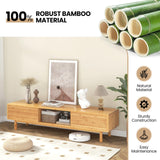Tangkula Bamboo TV Stand for 65” 70” TVs, 63” Mid Century Modern TV Console Table with Sliding Doors & 3 Storage Compartments