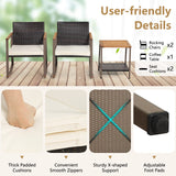Tangkula 3 Pieces Rocking Bistro Set, Outdoor Rocker Chair with Coffee Table & Cushions