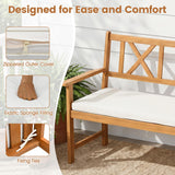 Tangkula 2-Person Acacia Wood Outdoor Bench with Cushion