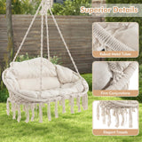 Tangkula 2-Person Hanging Hammock Chair, Boho Style Macrame Hammock Swing with Soft Cushions