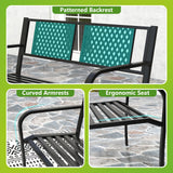 Tangkula Metal Outdoor Garden Bench with Patterned Backrest and Curved Armrests