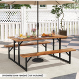 Tangkula 6-Person Acacia Wood Picnic Table with 2 Built-in Benches