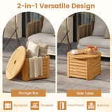 Tangkula 2-in-1 Outdoor Side Table with Storage Acacia Wood Slatted Coffee Table Square and Round Slatted End Storage Box