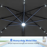 Tangkula 10 FT Solar Patio Umbrella with Base Included and 32 LED Lights & Center Light