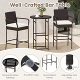 Tangkula 3 Piece Outdoor Bar Set Patio Rattan Heavy Duty Bar Height Glass Top Table & Chairs