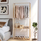 Tangkula Solid Wood Clothes Rack for Hanging Clothes with Hanging Rod & 2 Open Shelves