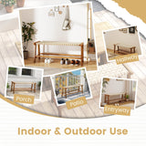Tangkula Teak Wood Outdoor Bench with Weave Seat