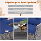 Tangkula 4 Pieces Rattan Conversation Set | Lounge Sofa Set with Coffee Table