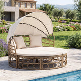 Tangkula Outdoor Patio Daybed with Retractable Canopy & Cushions