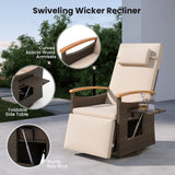 Tangkula Patio Rattan 360 Degree Swivel Recliner Chair, Wicker Lounge Chair w/Adjustable Backrest & Footrest