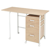 Tangkula White Folding Desk with 3 Drawers
