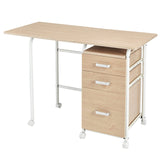 Tangkula White Folding Desk with 3 Drawers, Mobile Home Office Desk, Portable Laptop Desk Writing Table