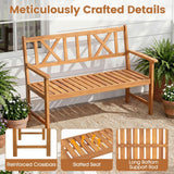 Tangkula 2-Person Acacia Wood Outdoor Bench W/X-Shaped Backrest