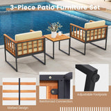 Tangkula 3 Pieces Patio Chair Set, Acacia Wood Outdoor Sofa Set with Metal Support
