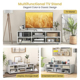 Tangkula White TV Stand for TV up to 55 Inch, TV Console Table with 6 Cubbies, 5 Positions Adjustable Shelves