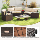 Tangkula Rattan Half-Moon Curved Sectional Cushioned Sofas with Side Tables