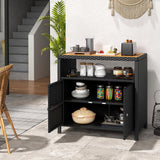 Tangkula Rattan Storage Cabinet, Outdoor Patiojoy Buffet Cabinet with Acacia Wood Countertop