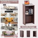 Tangkula Floor Standing Podium, Wooden Speaking Lectern with Adjustable Shelf