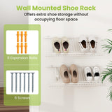 Tangkula 2 Pack Wall Mounted Shoe Rack with Heightened Edge & Strong Brackets