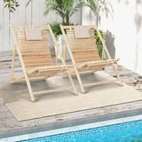 Tangkula Wood Sling Chair Outdoor, Patio Deck Chair with Detachable Headrest & 3-Level Adjustable Backrest