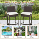 Tangkula Set of 2 Patio Wicker Barstools, Outdoor Bar Height Chair