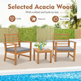 Tangkula 3 Pieces Outdoor Furniture Set, Acacia Wood Conversation Set with Soft Seat Cushions