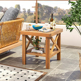 Tangkula Outdoor Side Table with Slatted Tabletop & Storage Shelf