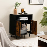 Tangkula Cat Litter Box Enclosure, 2-in-1 Cat Washroom Cabinet with Open Compartment