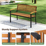 Tangkula 43" Outdoor Garden Bench 2-Person Acacia Wood Bench with Heavy-Duty Metal Frame