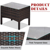 Tangkula 3 Pieces Patio Furniture Set Outdoor Rattan Wicker Coffee Table & Chairs Set